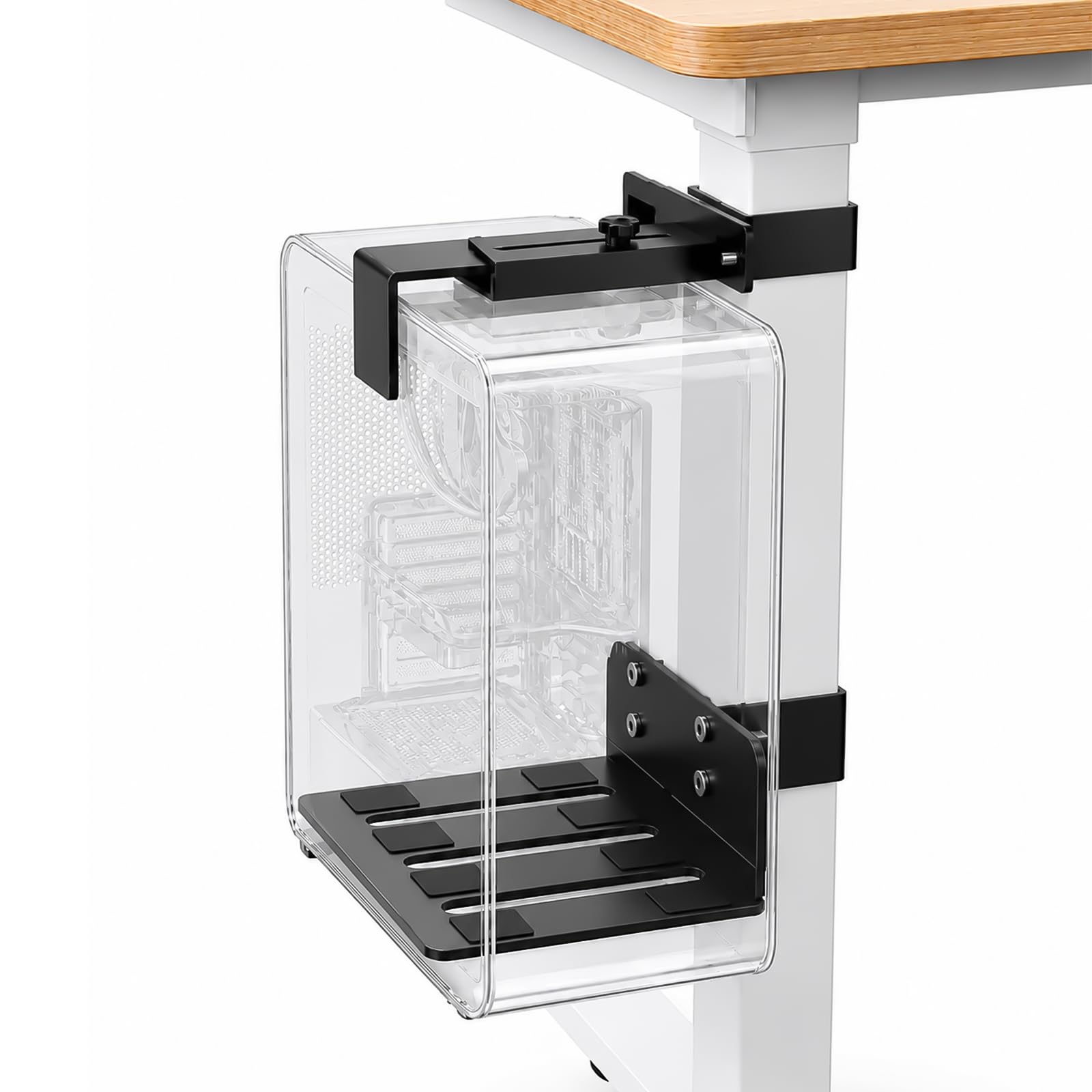 Supporto per PC regolabile sotto la scrivania, supporto CPU regolabile in altezza, solo per gambe del tavolo da 80 × 50 mm, portata 18 kg, supporto da tavolo per PC, per ufficio, casa, aula, senza