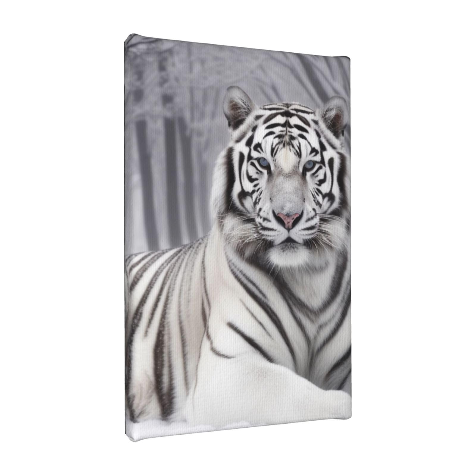 YKLJG the wild White tiger Printed Wall Art Canvas Painting 20x30 CM Wooden Framed Picture Painting Artwork Prints for Bedroom Kitchen Home Office Decor