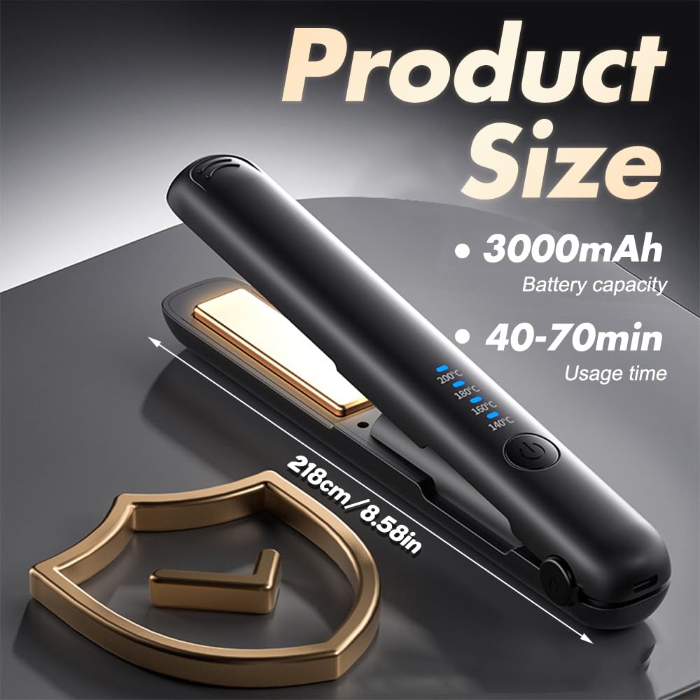 Mini Glätteisen Kabellos, 2 in 1 Reise Glätteisen Mini mit 4 Temperaturen glatteisen locken und Glätten mit LCD-Display Tragbares Reise glatteisen mit Aufladung, 30s Schnelles Aufheizen (Schwarz)