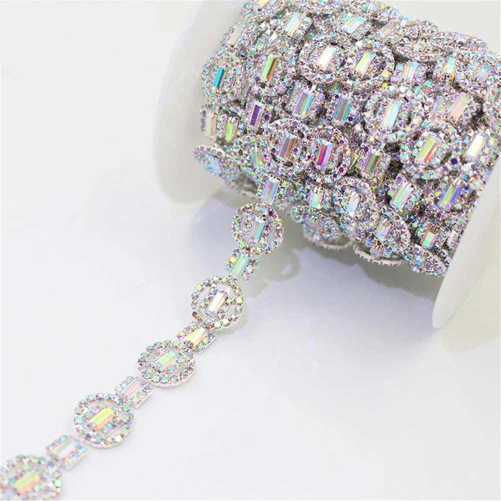 1/5Yards Small Round Glass Crystal Chain Rhinestone Trim Sewing On Clothing Shoes Bags Decoration Silver 5 Yards