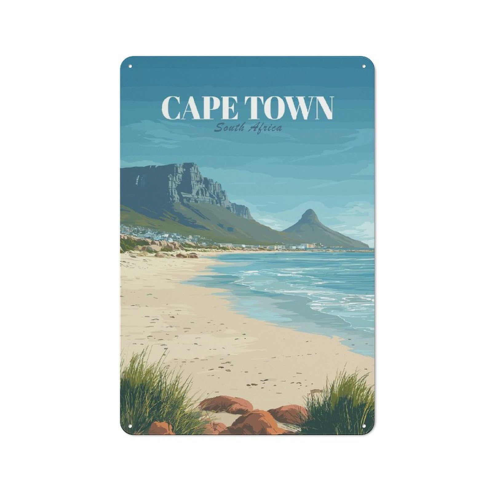 Junmoney Style-16 Modern Retro Metal Wall Art Sign 30X20cm Featuring Cape Town South Africa Travel, Urban Room Decor For Flat, Bar, Studio Or Gallery Wall