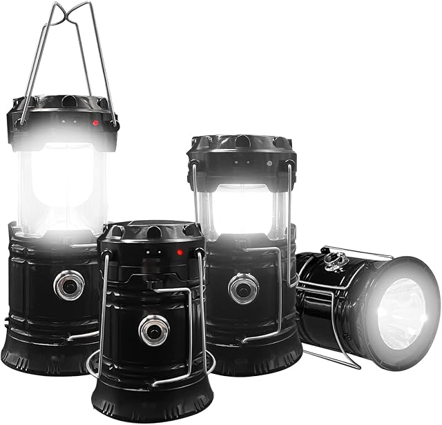 LED Solar Camping Lantern DIBMS LED Collapsible Portable Solar DC Rechargeable Lantern Flashlight Waterproof Survival Lights for Camping Hurricanes Emergencies Power Outages Homes Indoor Outdoor