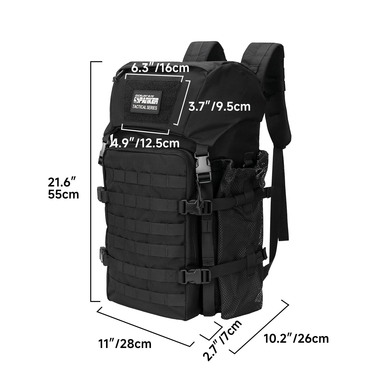 EXCELLENT ELITE SPANKER Plecak kempingowy, turystyczny, taktyczny, 40 l, duży plecak wojskowy na kemping, wędrówki i wycieczki z plecakiem (czarny)