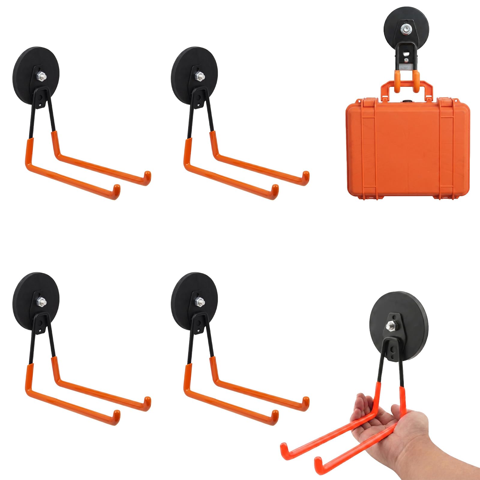 Heavy-Duty Magnetic Double-Claw Hook for Garage & Van Life, Heavy Duty Magnetic Hooks with Rubber Coated Non-Slip Base, Large Double Hooks for Organizing Tools, Garden Hoses, Drills，4：L