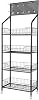 Display Snack Rack, 4 Tier Candy Organiser And Crisps Rack Display for Stores, with 4 Universal Wheels & 10 Hooks & 4 Fixed Adjustable Feet, Candy Organiser, for Stores, Office, 50 x 27 x 140cm, Black