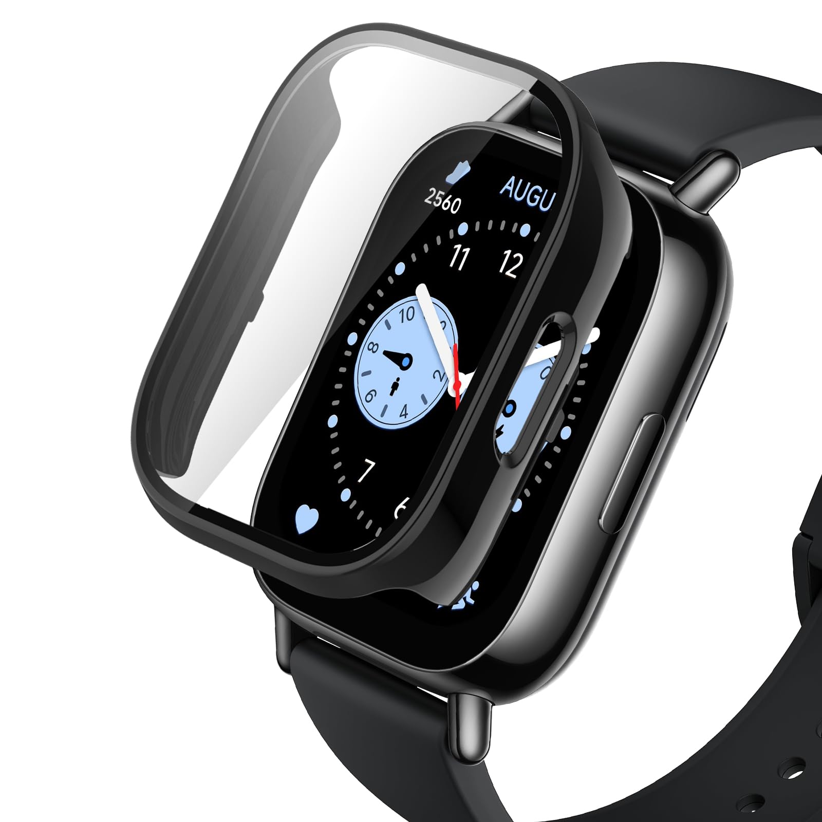 AiMaoo シャオミ(Xiaomi) Redmi Watch 5 Lite 対応 ケース 強化ガラスフィルム 1.96インチ 保護 カバー 硬質ポリPC素材 一体化 耐衝撃 傷防止 変色防止 全面カバー 全面保護 スマートウォッチ シャオミ(Xiaomi) Redmi Watch 5 Lite 用 (ブラック)