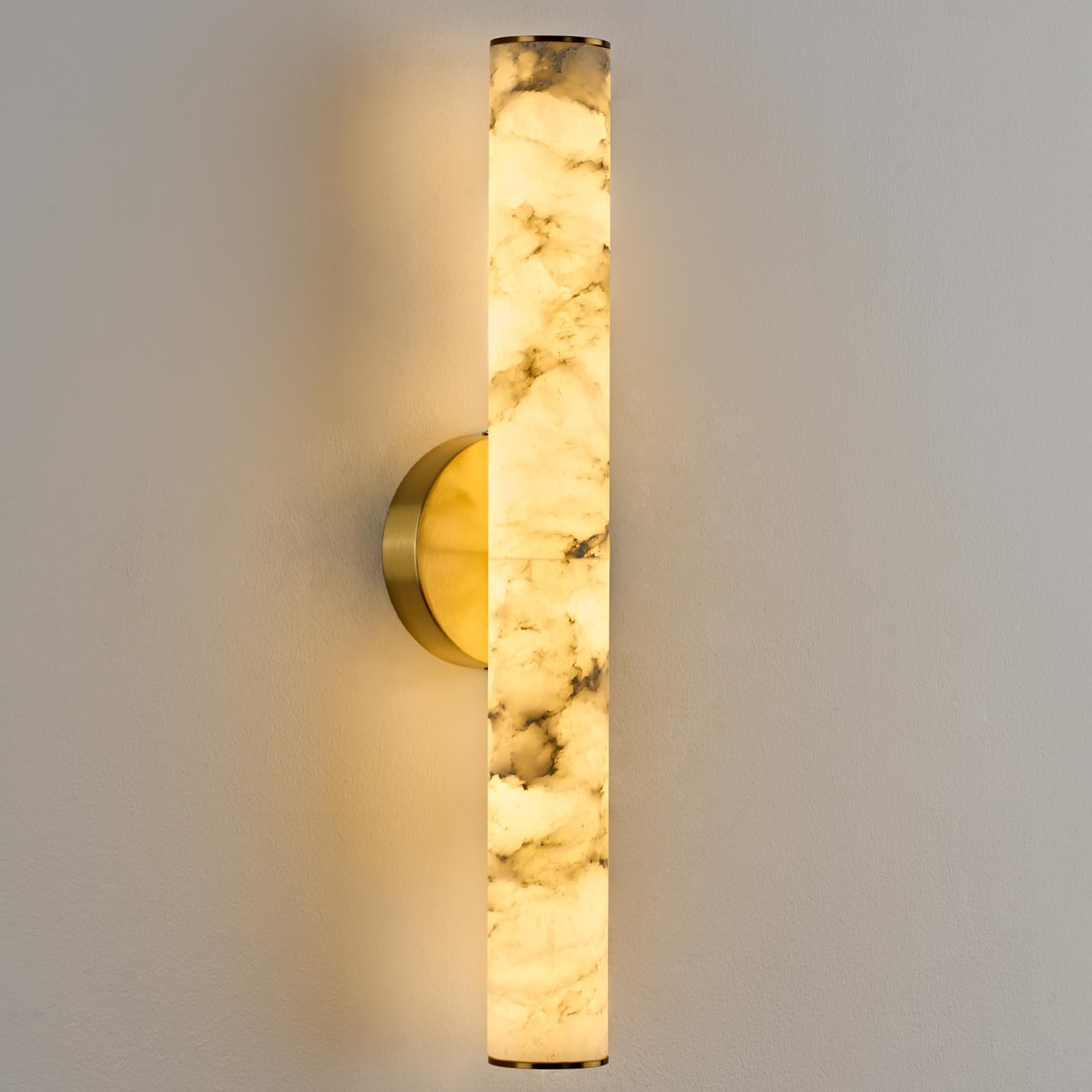 Photo 1 of AioTio Alabaster Wall Sconce, 20 Inch Natural Marble Brass Wall Sconce, 3000K Indoor Modern Bathroom Alabaster Lamp for Living Room, Bedroom, Porch, Dining Room, Stairway
