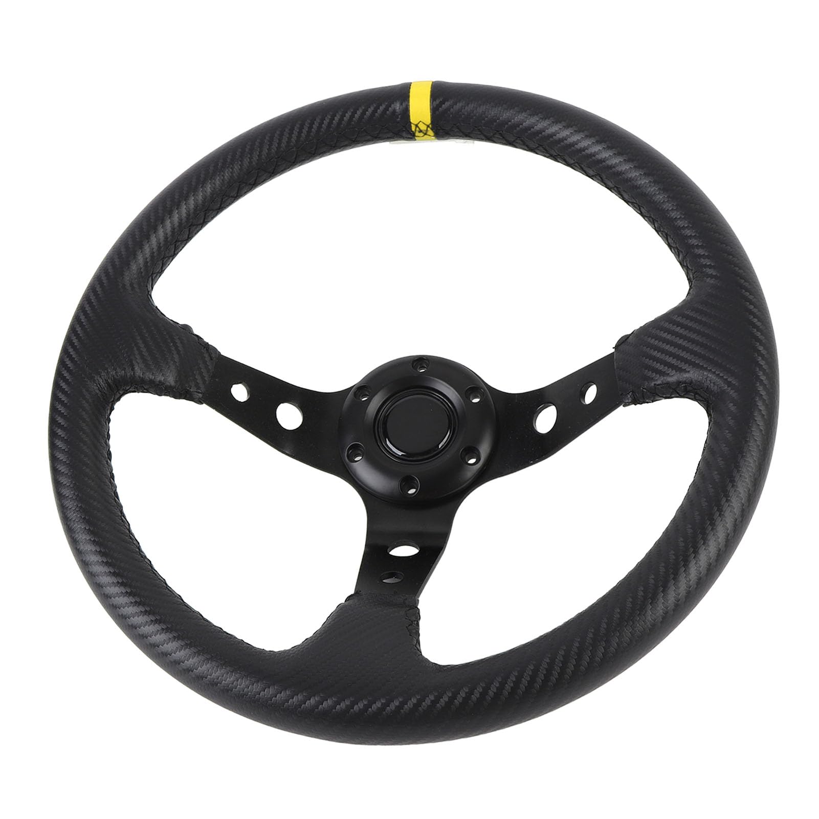 ANGGREK 14-calowa Kierownica Wyścigowa, Sportowa Kierownica z PVC i Aluminium w Stylu Włókna Węglowego do Driftu i Wyścigów Samochodowych z Przyciskiem Klaksonu (BLUE) (czerwony) (YELLOW)