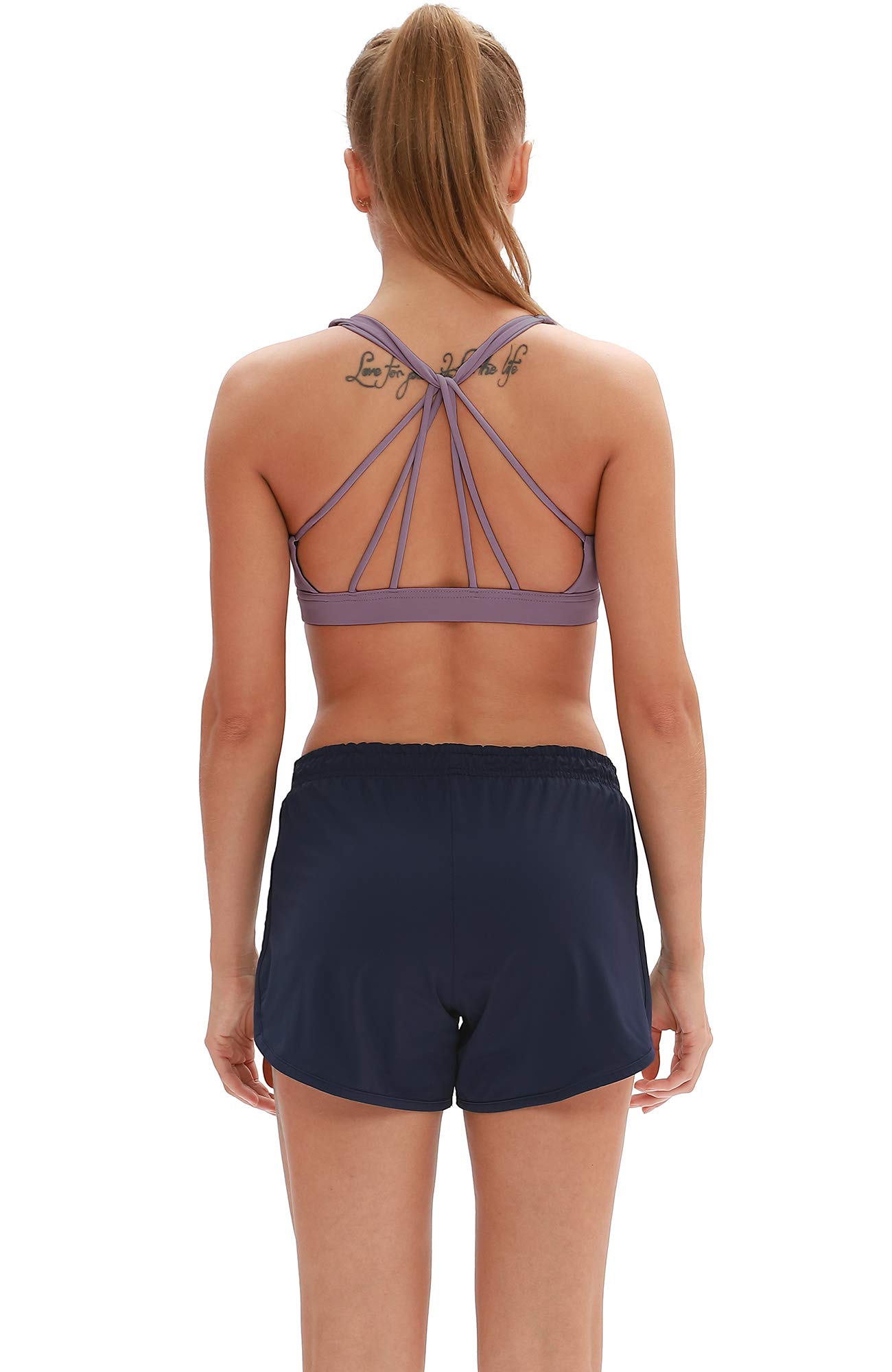 icyzone Reggiseno Sportivo Donna Imbottito Senza Ferretto Disegno della Linea Top Sportivo Donna Fitness Yoga Jogging Gym (XL,Malva)