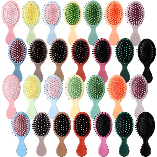28 Pieces Mini Wet Hair Brush Bulk Small Pocket Hair Brush Set Travel Detangler Hair Brush Mini Soft Bristles Detangling Brush Travel Size Paddle Kids Brush for Most Hair Type Wet Dry Hair, 28 Colors