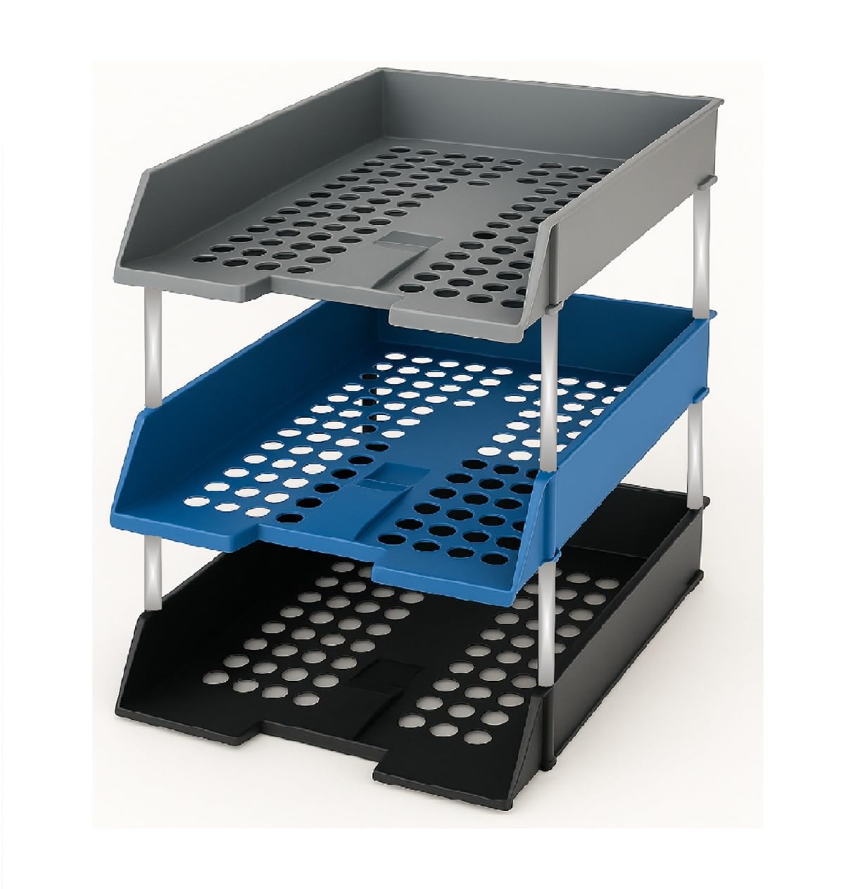 Evrite Cool Tone Bundle A4 Lettertray With Risers 3 Colours Bundle Black/Blue/Grey Letter Tray - Pack Of 3 Trays + 2 Riser Sets