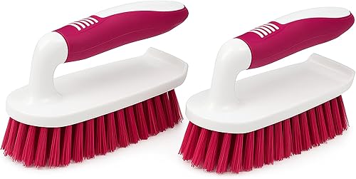 Dependable Industries Inc. Essentials Cepillo de limpieza cómodo con agarre de goma y cerdas rígidas flexibles resistentes para baño, ducha,