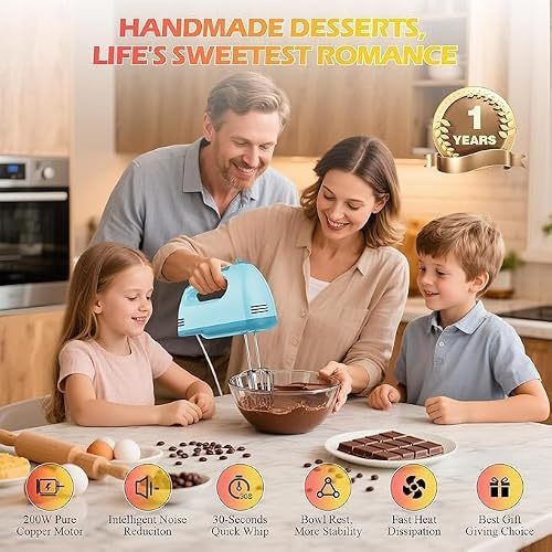 WADODO Electric Hand Mixer - 7-Speed Portable Handheld Mixer with 304 Stainless Steel Beaters, Dough Hooks & Whisk, Ideal for Baking - Image 4