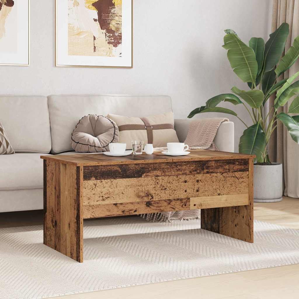 Stolik kawowy ze starego drewna 102 x 50,5 x 46,5 cm, materiał drewnopochodny, prostokątny, matowy, z 2 schowkami, do salonu, rustykalny wzór drewna