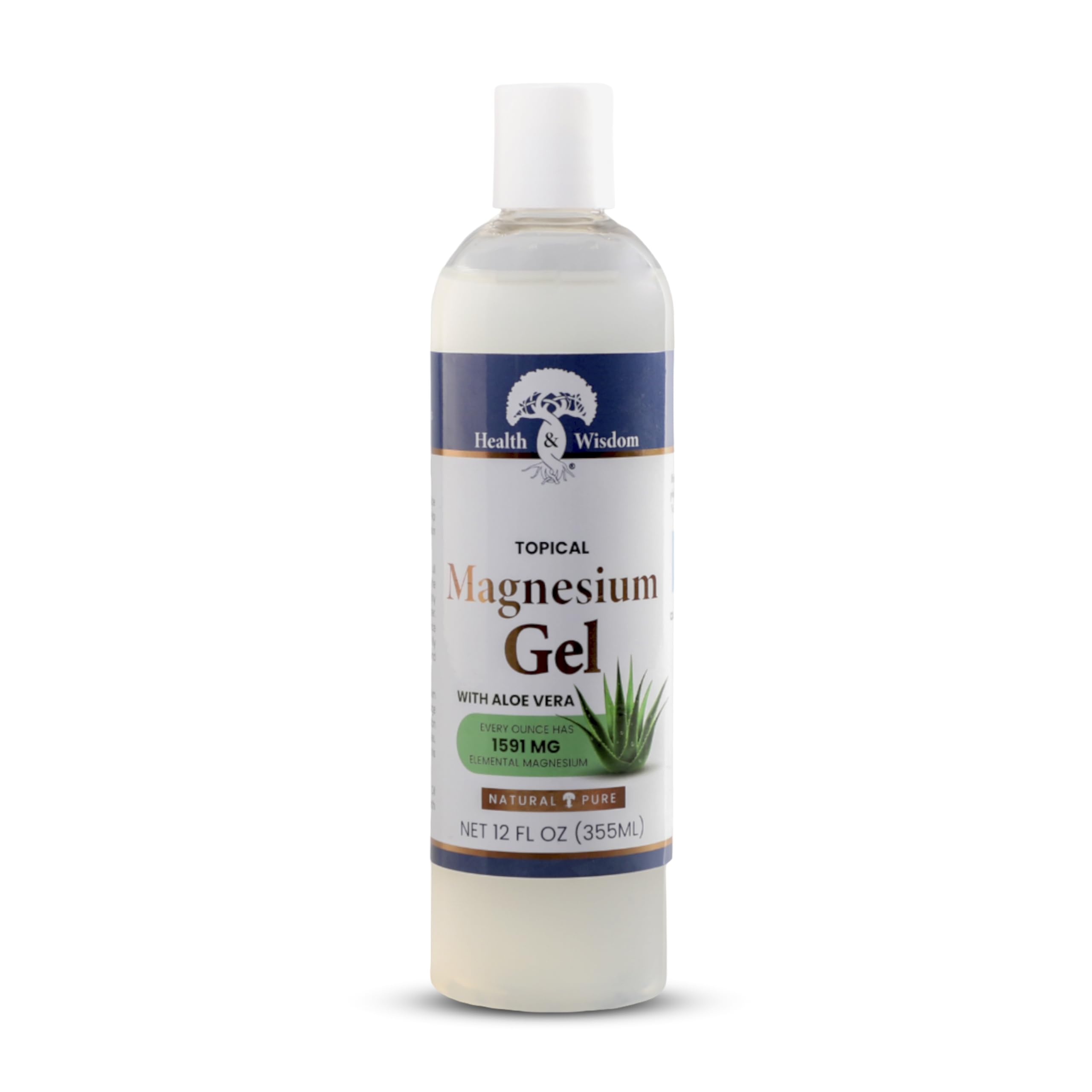 Health and Wisdom Pure Magnesium Gel with Seaweed Extract and Aloe Vera - Topical Muscle & Joint Relief- Natural and Pure Skin & Scalp Moisturizing -
