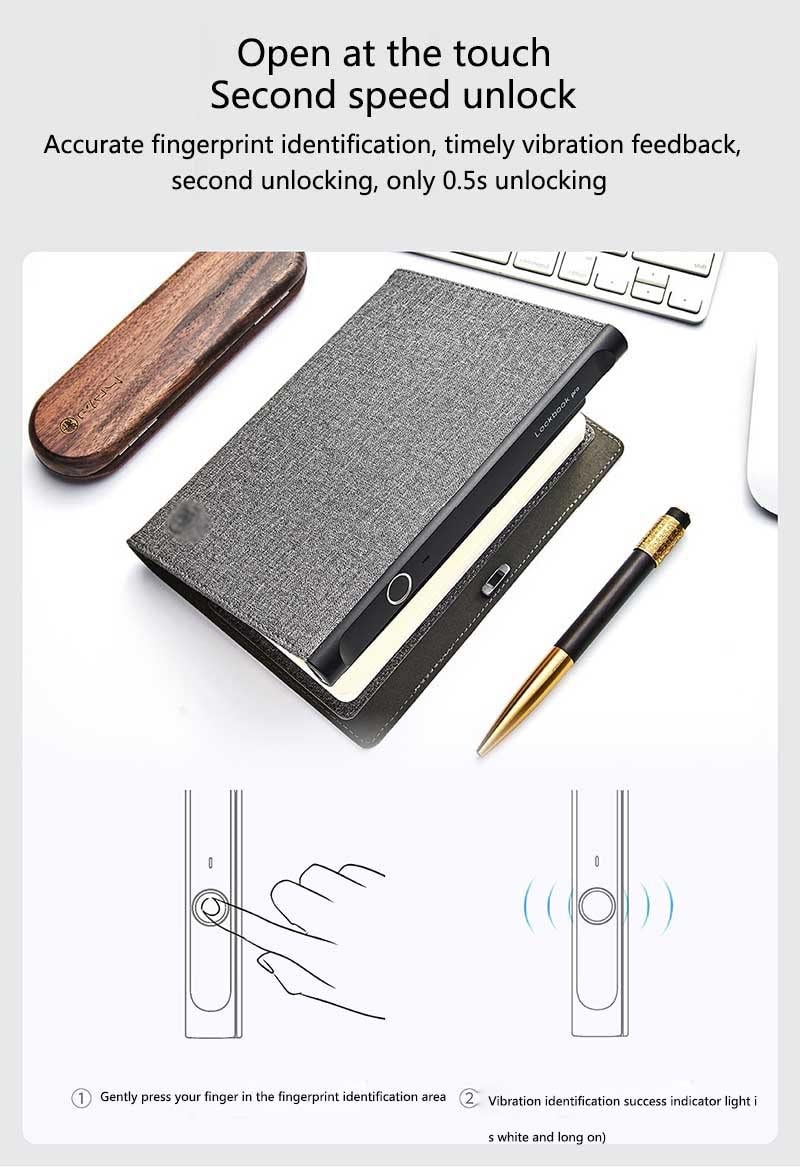 Cuaderno Inteligente con Desbloqueo de Huellas Dactilares: Diario Personal con Cerradura Electrónica, Incluye Ranura para Tarjetas, Perfecto para Planificar AgendaGris