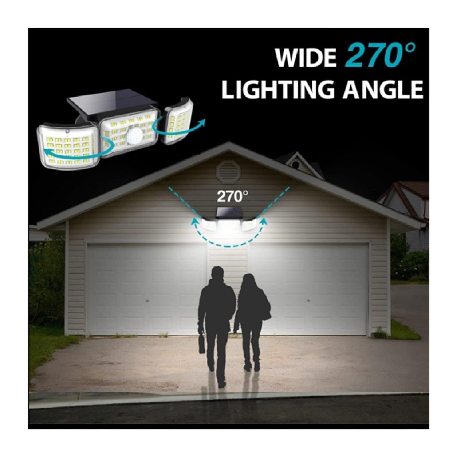 Naświetlacz LED Solarna Lampa Uliczna LED/COB Z Wieloma Głowicami, Montowany Na Ścianie Czujnik Ruchu, Wodoodporna, Zintegrowana Lampa Zewnętrzna, Oświetlenie Drogowe Na Dziedzińcu Oświetlenie krajobr