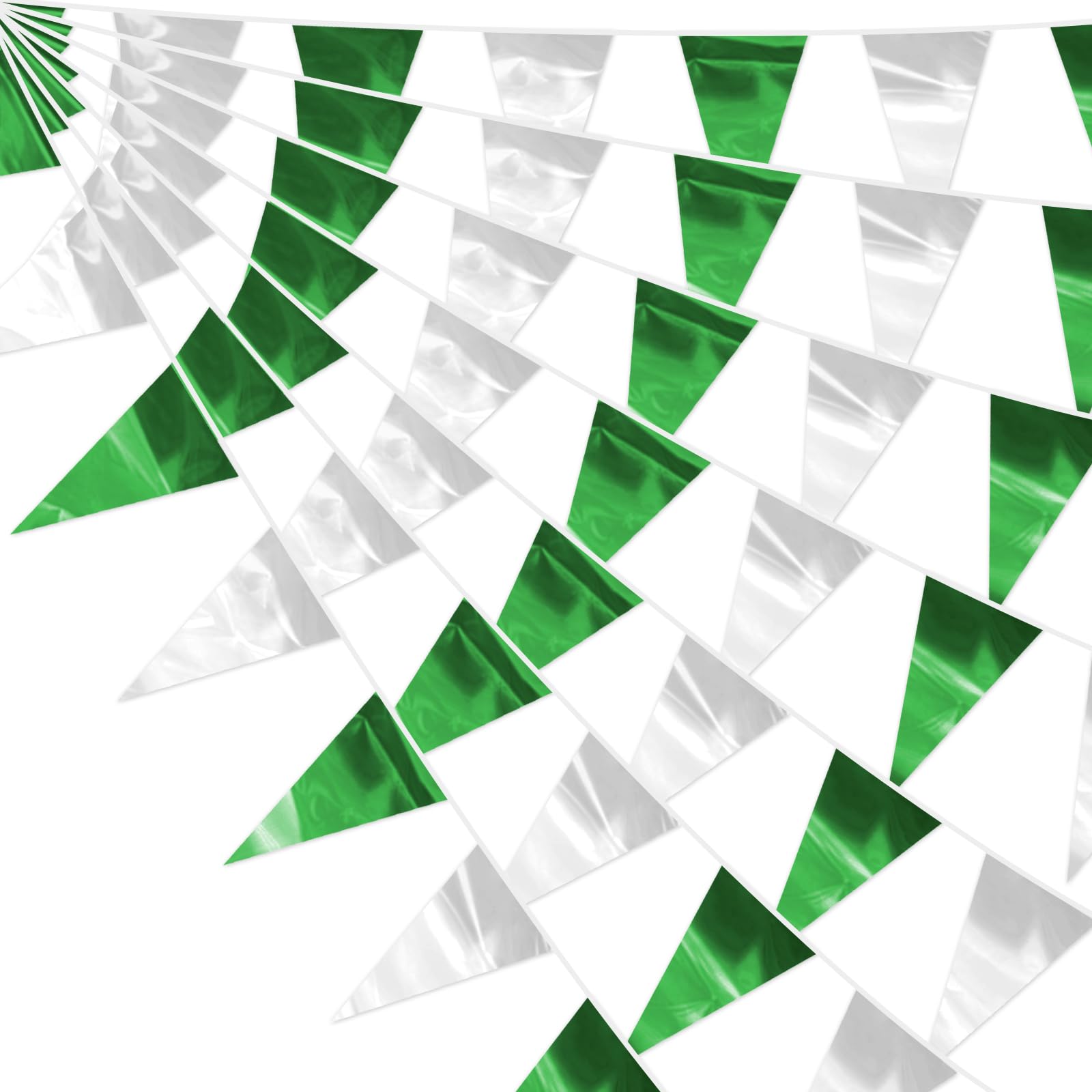 65FT Green Silver Glitter Triangle Pennant Banner Flag Metallic Bunting Fabric Garland for Christmas Graduation Wedding Engagement Anniversary Bachelorette Bridal Shower Valentine's Party Supplies