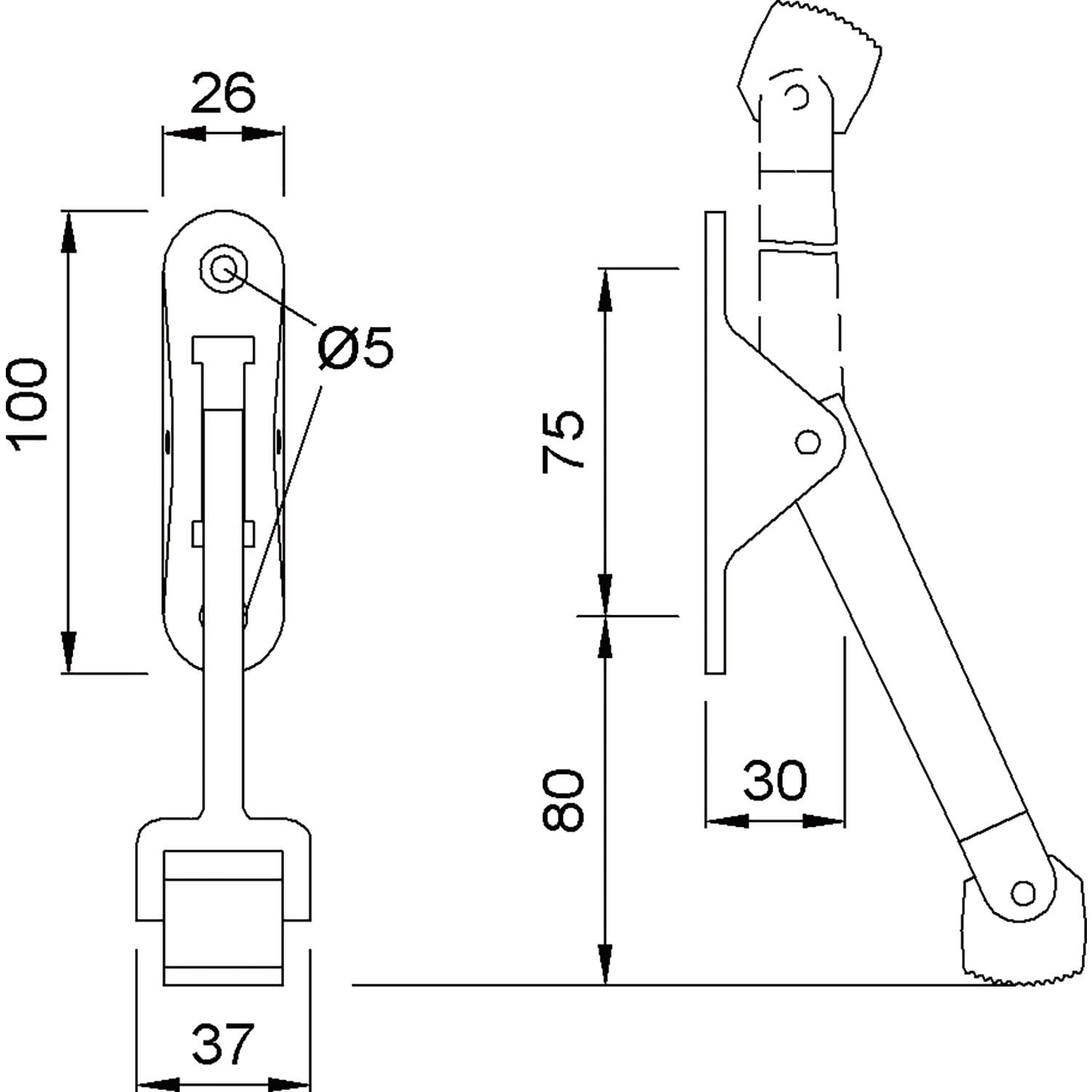 KWS 106002 - Palanca de bloqueo plegable de plata con goma negra, aluminio lacado