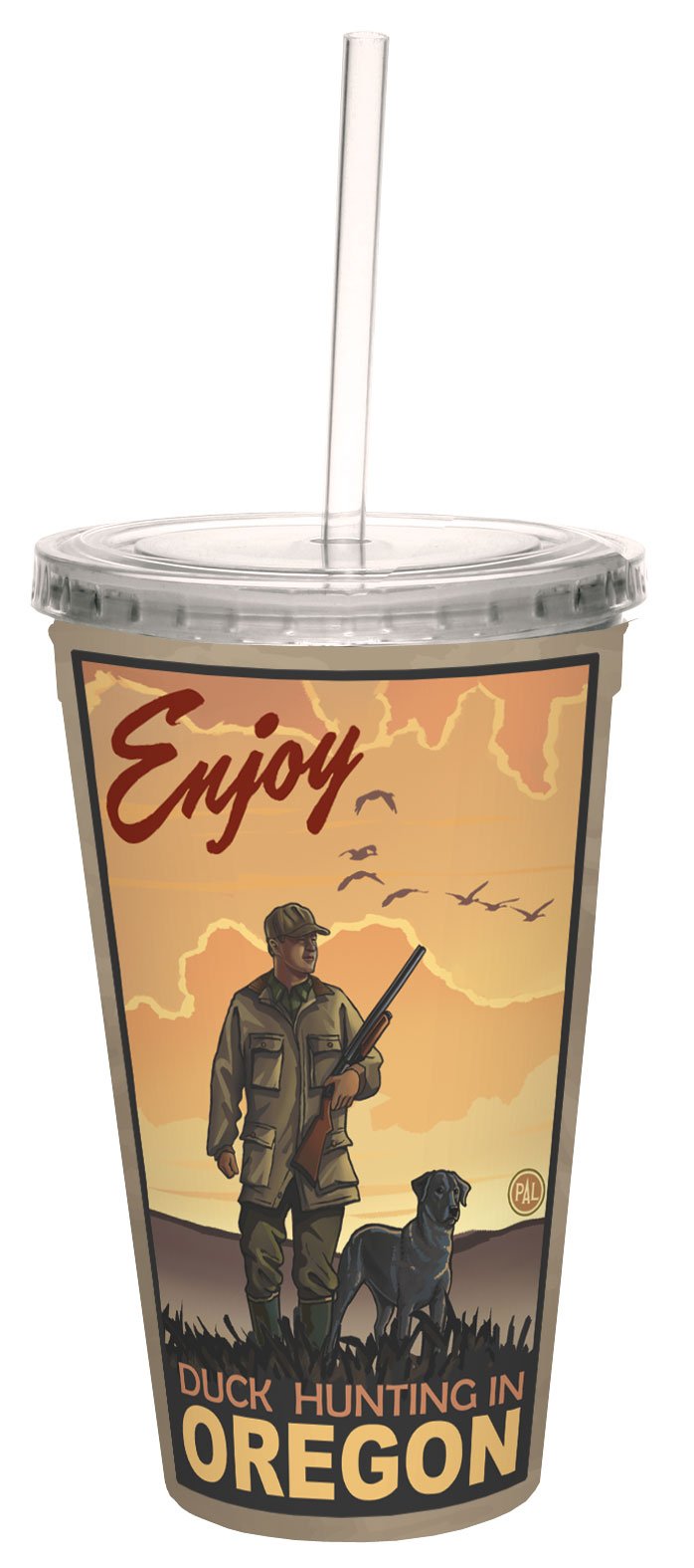 TreeFree Greetings 80406 Oregon Duck Hunting by Paul A. Lanquist Artful Traveler Double-Walled Acrylic Cool Cup with Straw, 16-Ounce, Multicolored
