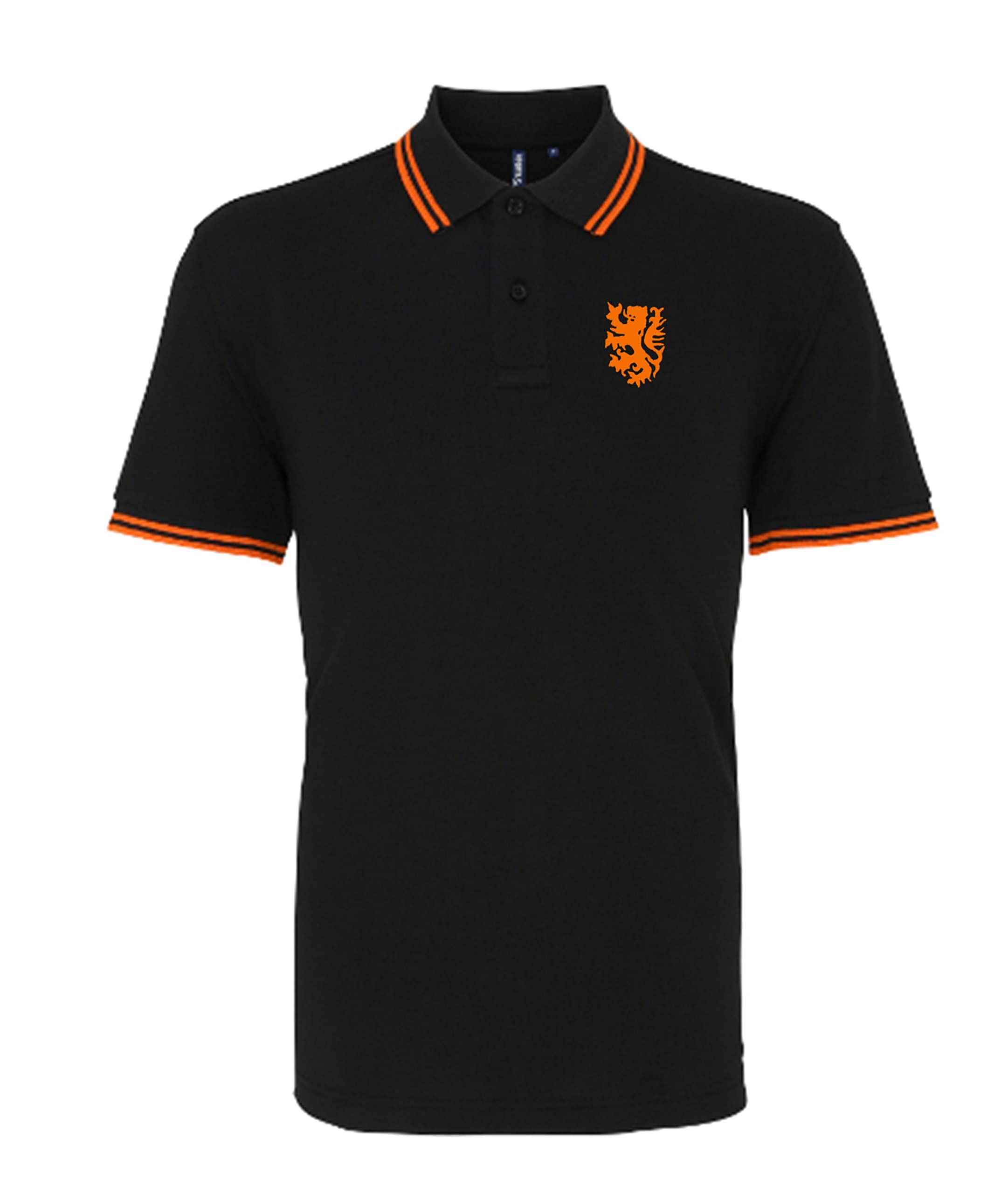 Holland Netherlands 1970s Retro Football Iconic Polo Embroidered Logo Black/Orange