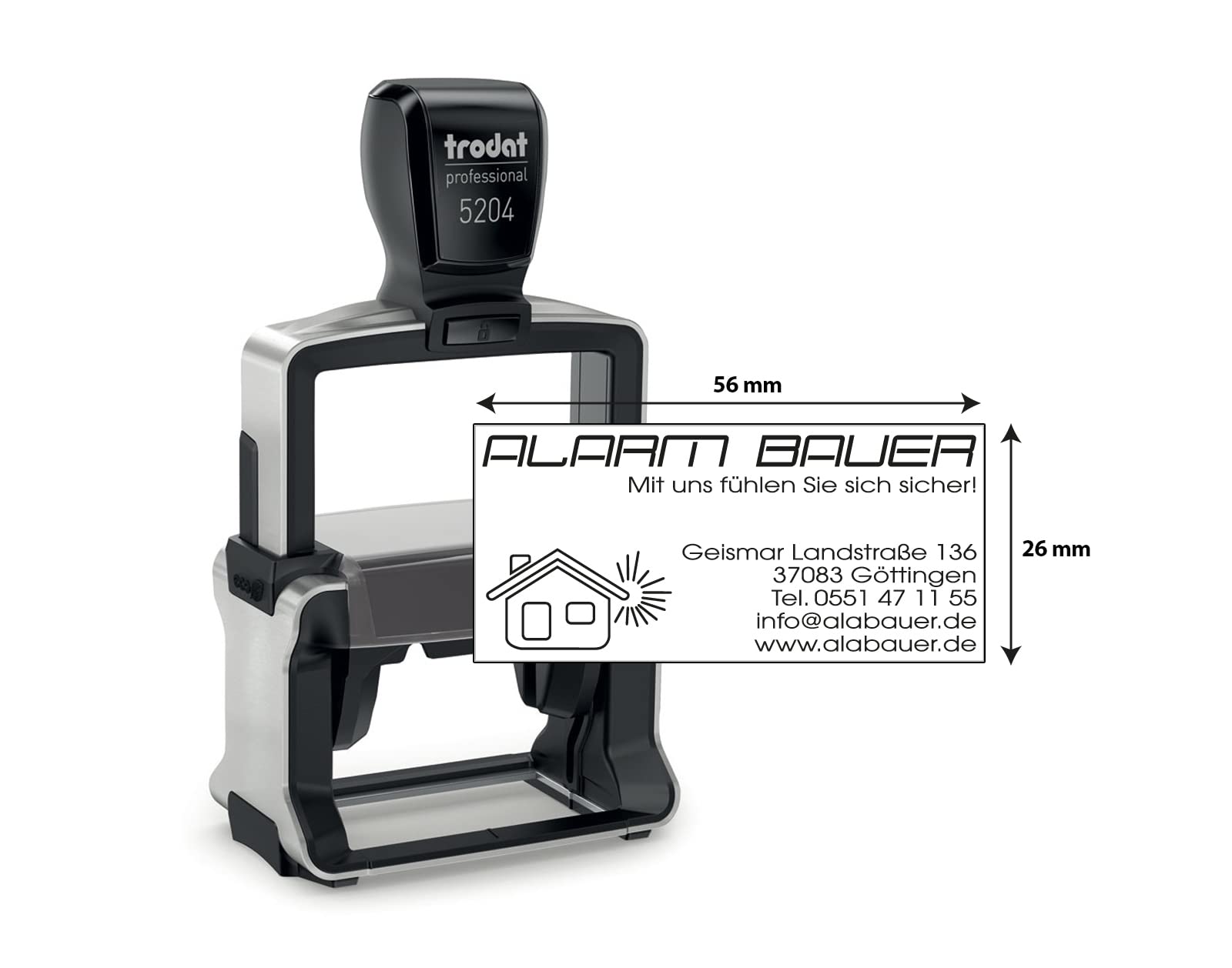 Firmenstempel Trodat Professional 5204 – Personalisierter Stempel mit 6 Zeilen Text, Abdruck 56x26 mm – direkt hier Wunschtext eingeben und bestellen