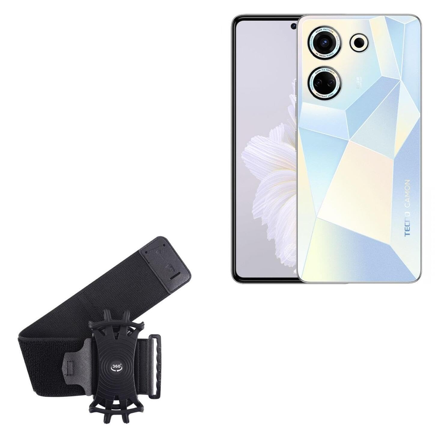 BoxWave Holster Compatible with Tecno Camon 20 - ActiveStretch Sport Armband, Adjustable Armband for Workout and Running - Jet Black