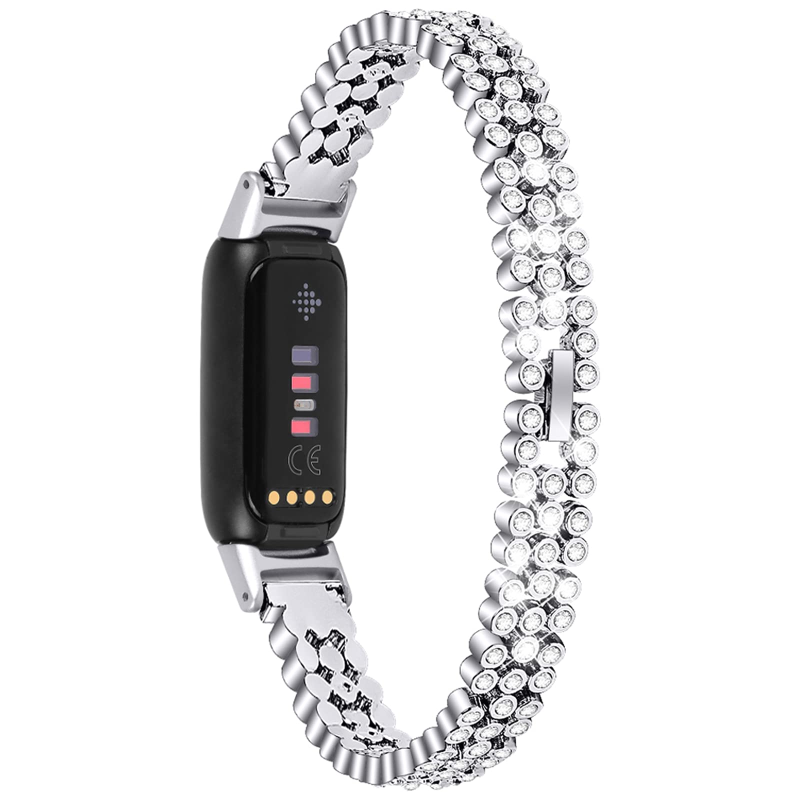 Compatible with Fitbit Luxe/Luxe SE Bands Women, Jewelry Band Stainless Steel Strap with Bling Stone Replacement Bands Bracelet Wristbands for Fitbit Luxe Special Edition Fitness Tracker (Silver)