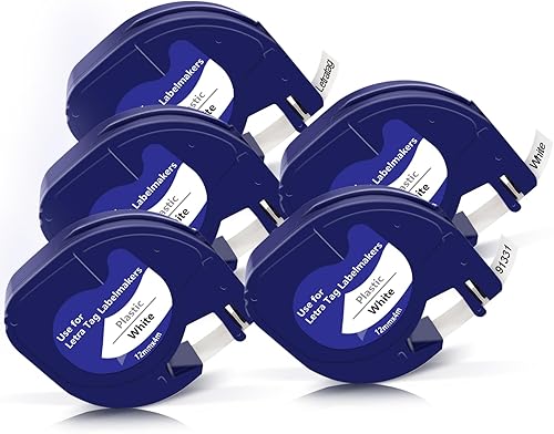 5 cintas de plástico 91331 de repuesto para Dymo Letratag de repuesto de 0.472 in x 13.1 ft (1/2 x 13) para DYMO LetraTag 200B LT-100H LT-100T Plus