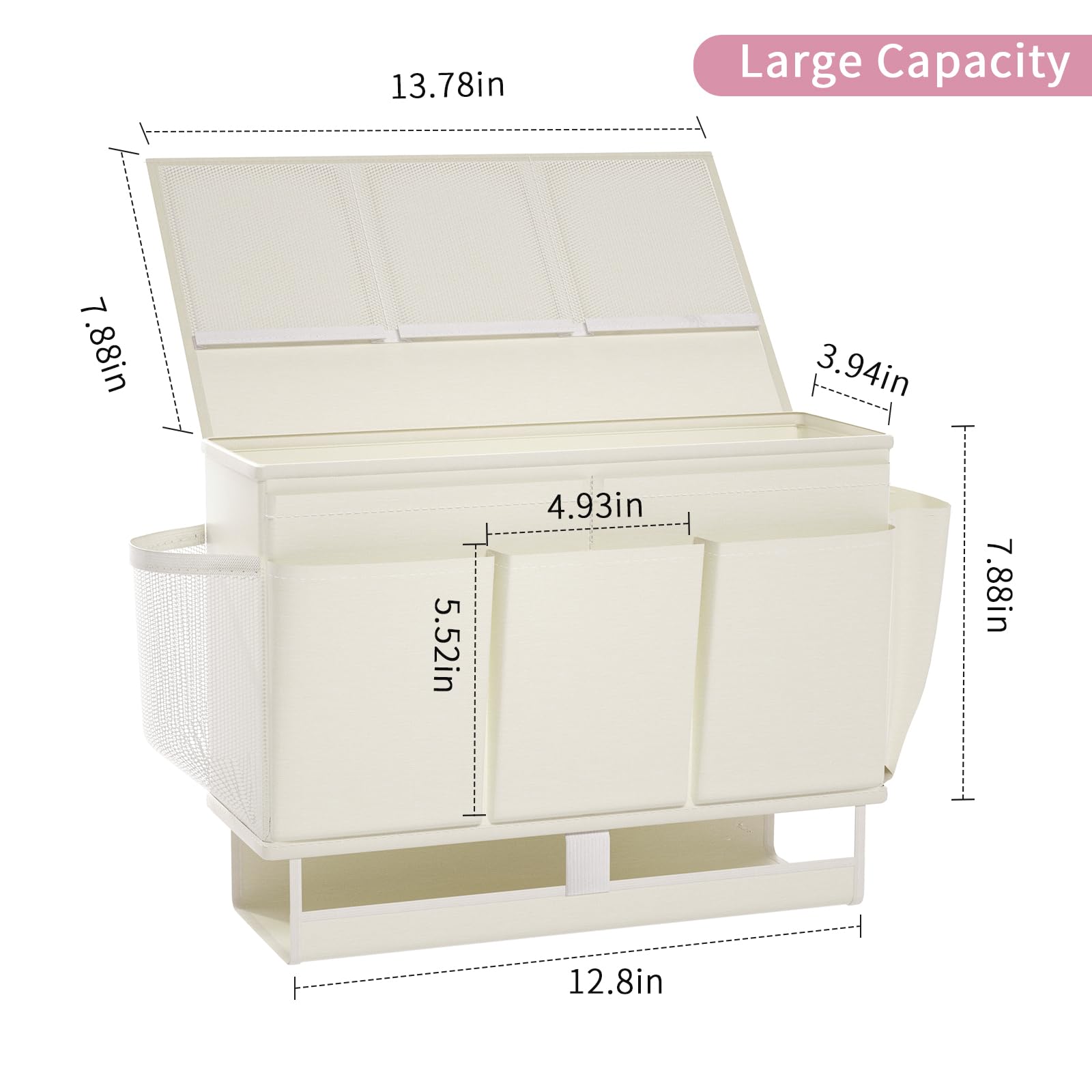 Frjjthchy Bedside Caddy Bedside Organizer,Bed Caddy with 11 Pockets and Power Strip Holder,Versatile Bedside Storage Caddy for Home,Dorm,Bunk,Hospital,Crib Bed (White)