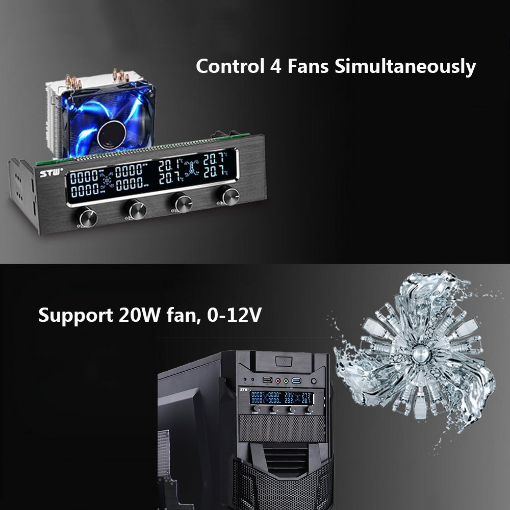Grborn STW Multifunzione PC CPU 4 canali Ventilatore regolatore di velocità regolatore LCD Raffreddamento Pannello Frontale