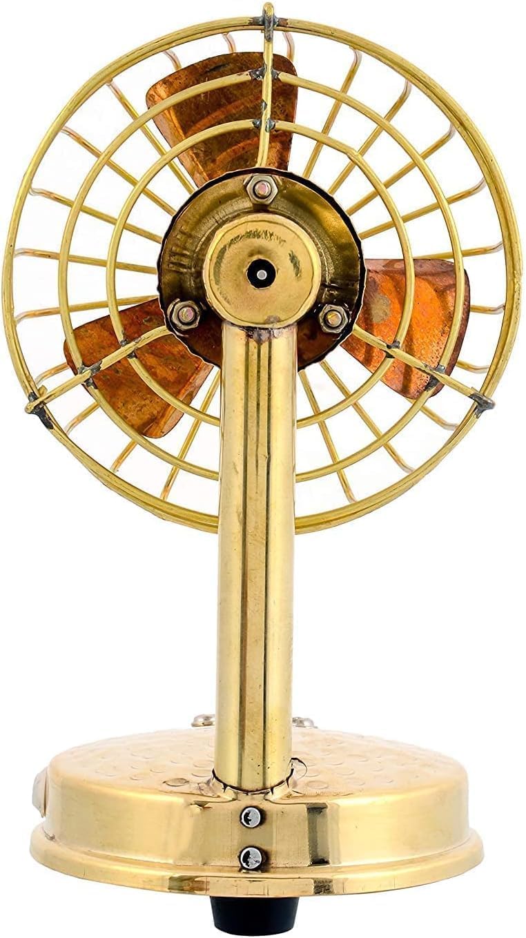Decorative Brass Mini Table Fan Showpiece, Gold Finish, 10 x 10 x 16 cm, Desktop Accent