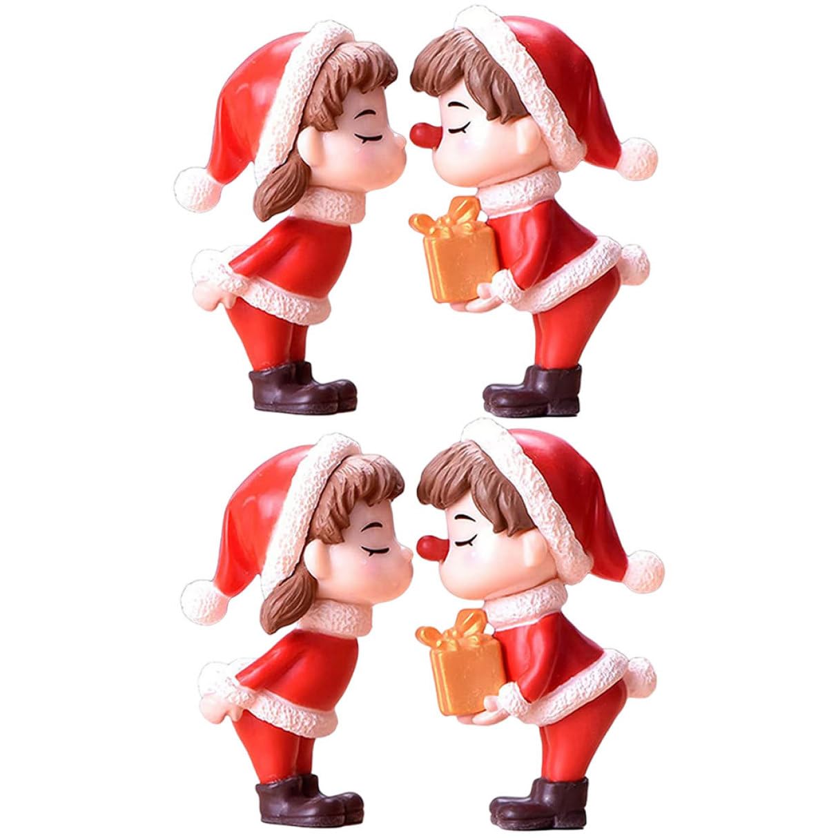 Ngbbby Christmas Couple Miniatures Ornament 4PCS Miniature Figurines Garden Landscape Decoration