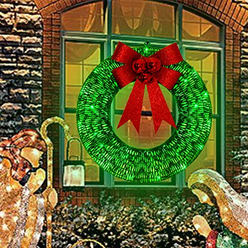 Vanthylit Christmas Decorations, Lighted Christmas Wreath, 40Lt Battery Operated Green Led Lights 18.5” Wreath Frame Covered With Green Glittering Sequins For Christmas Home Wall Door Decoration #TOP1