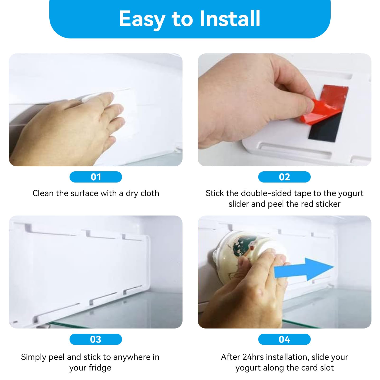 Joghurt-Organizer Für Kühlschrank - Schieberegal Für 4 Joghurtbecher 9,5cm Mit Klebebefestigung