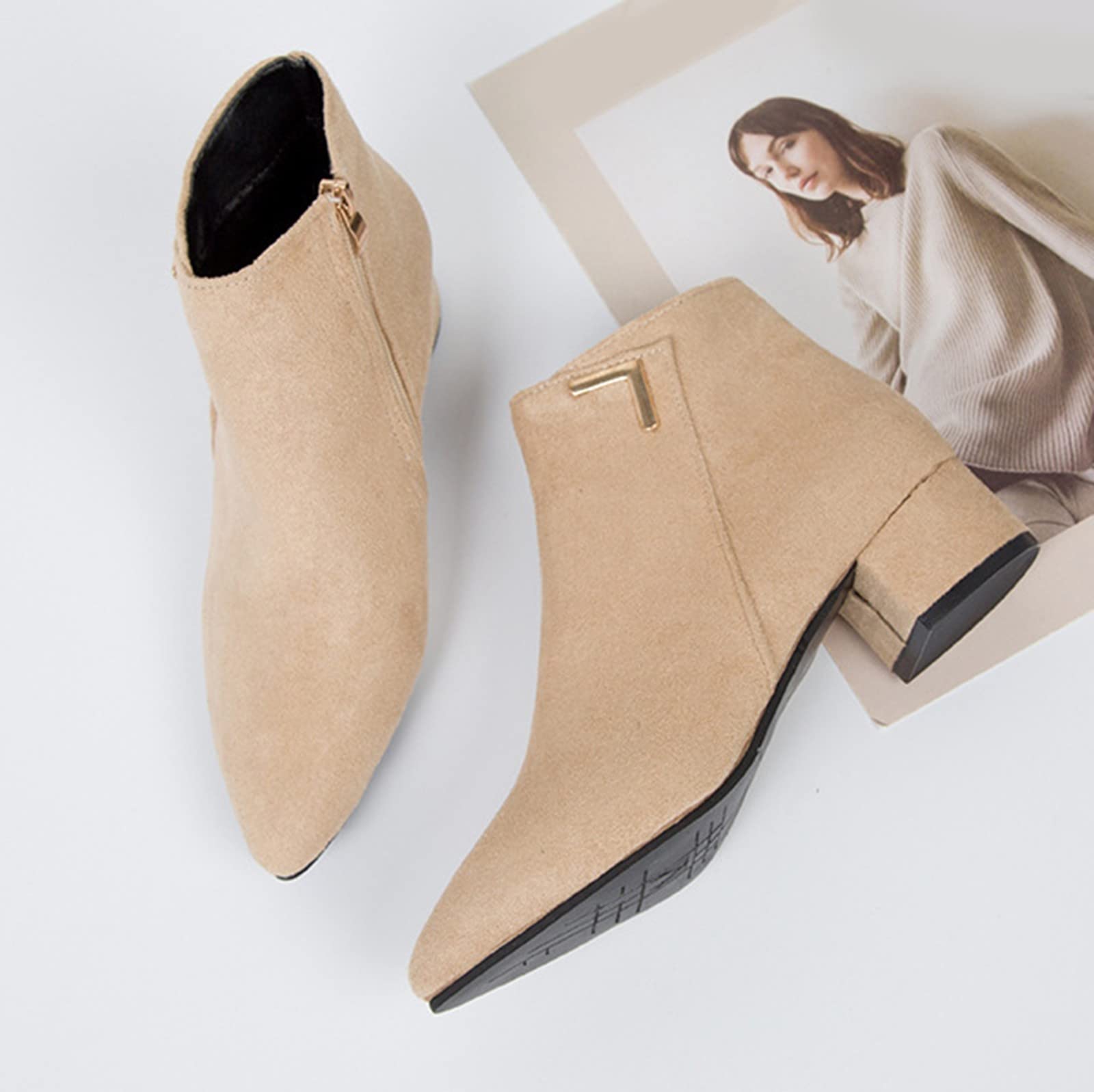 Termico retrò tacchi cerniera alta traspirante stivali donna corti scarpe alla moda goffo stivali donna