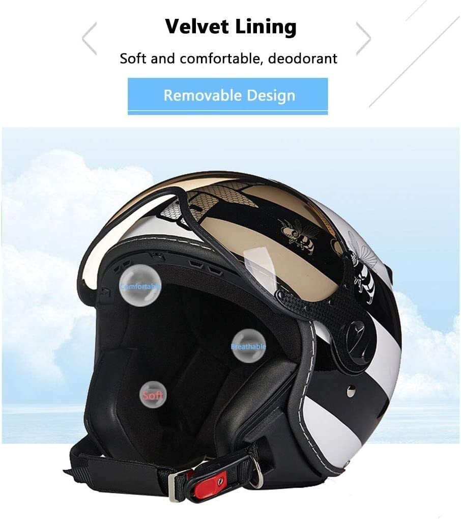 Motocykl 3/4 otwarty kask z osłoną przeciwsłoneczną DOT Certified Summer Retro Half Helmet Light Oddychające kaski Scooter Jet do ATV Cruiser Chopper Deskorolka (Color : C, Size : XXL=59-60CM)
