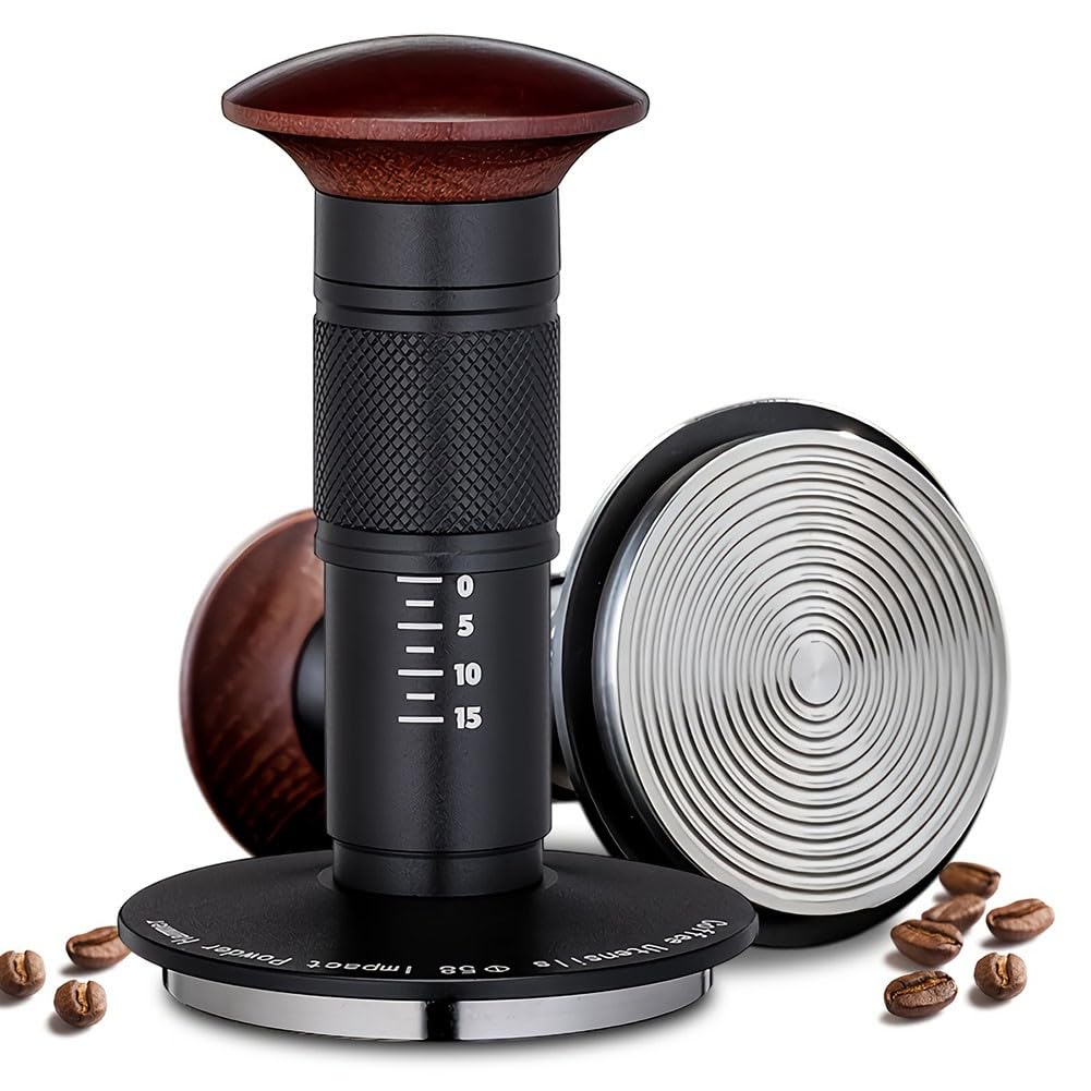 Prensador de espresso con mecanismo de resorte para una presión constante de 15 a 30 libras, base ondulada de 53 mm, para portafiltros de cocina de 51 mm, 53 mm, 58 mm