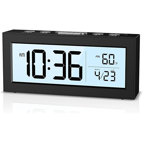 Temracha Digital Clock Battery Operated, Small Travel Alarm Clock with Temperature Date, Blacklight, Snooze, Battery Powered Digital Clock for Bedroom,Office,Travel (Batteries Included)