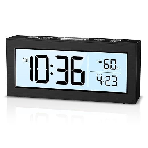 Digital Clock Battery Operated, Small Travel Alarm Clock with Temperature Date, Blacklight, Snooze