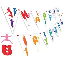 لافتة عيد ميلاد سعيد من Bounce Jump بينانت - لافتة حفلات بألوان قوس قزح - ديكور حفلات الترامبولين