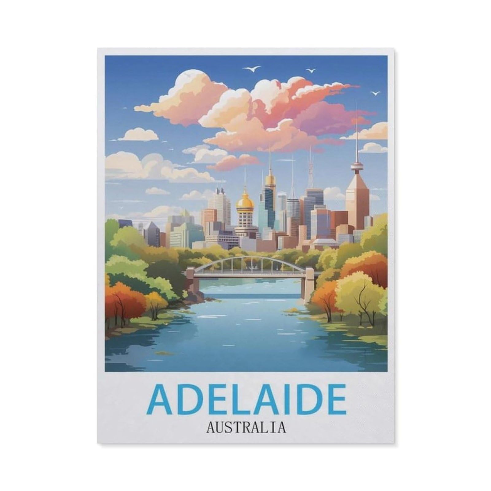 Jigsaw Puzzles 1000 Pieces paper Assembling Picture，Adelaide Australia Vintage Travel Poster，Adults Games Educational Toys（38x26cm）-AV19
