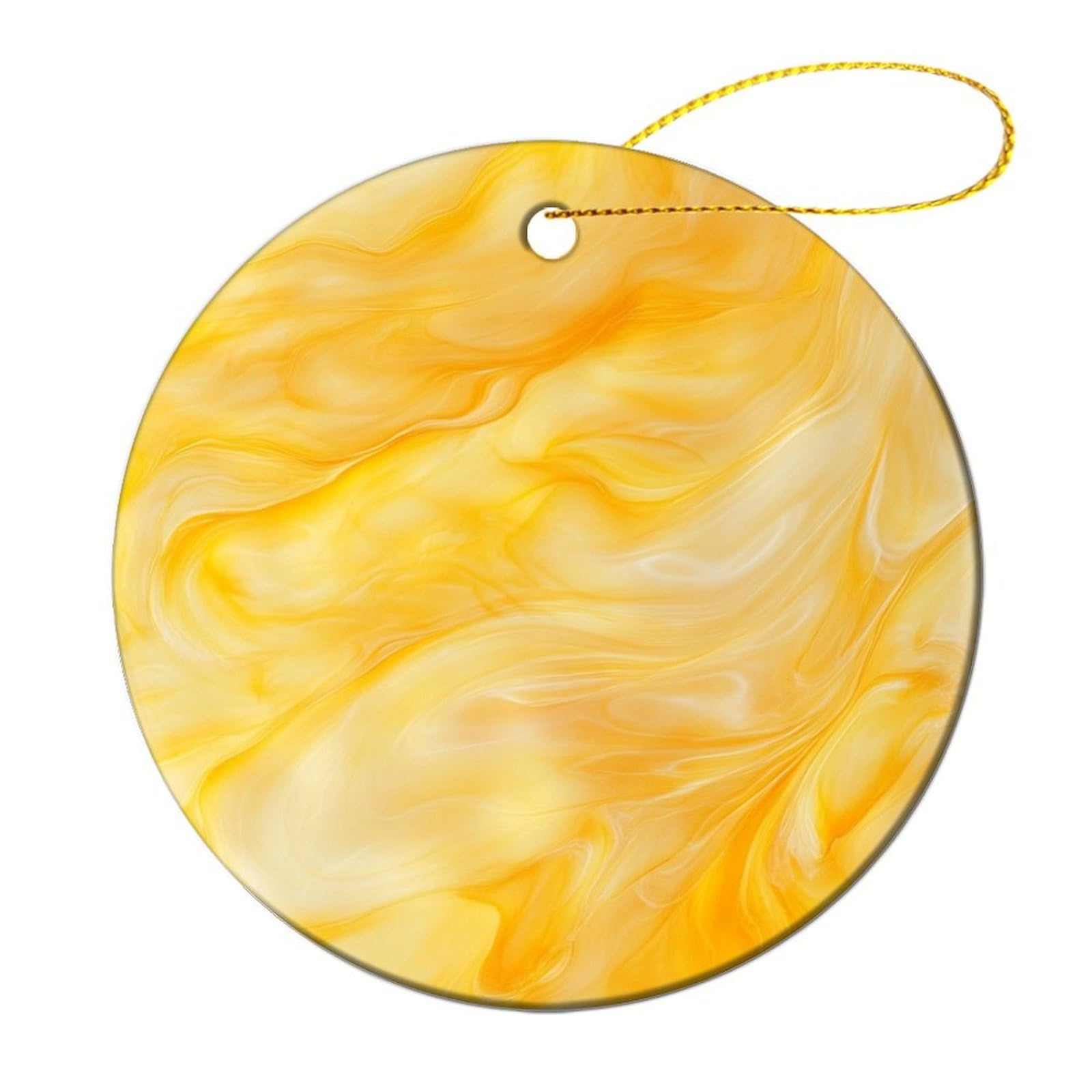 Warm Yellow Opalescent Glass Minimal Texture Christmas Tree Hanging Ornaments,2 Pieces, 7.2CM Round Double-Sided