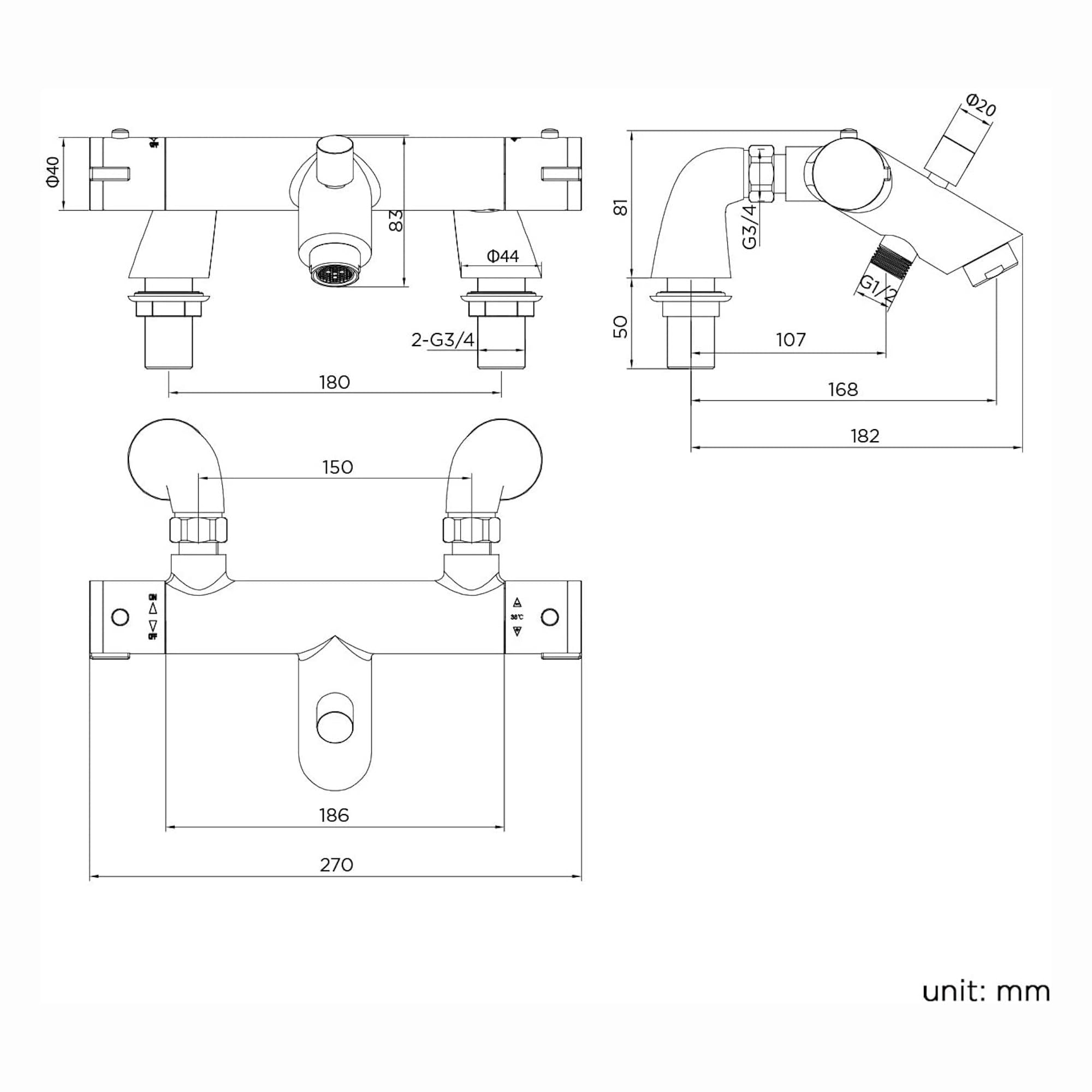 ENKI, Dune, BBT0251 - Válvula mezcladora termostática para ducha de baño con kit elevador rígido doble, latón, cuadrado de 200 mm, ultra delgado, ducha y auricular, antiquemaduras, moderno, 1 año de