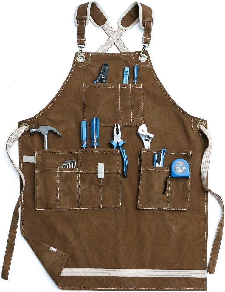 Jeanerlor Water-Resistant Work Aprons Heavy Duty Waxed Canvas Tool Apron