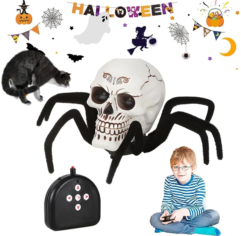 UJGYH Halloween Remote Control Spider,Skeleton Decor Remote Control Toy Halloween Indoor/Outdoor Decorations, 1 Skull Tarantula Toy and 1 Controller Hallowee Toy for Spider Decorations Kids