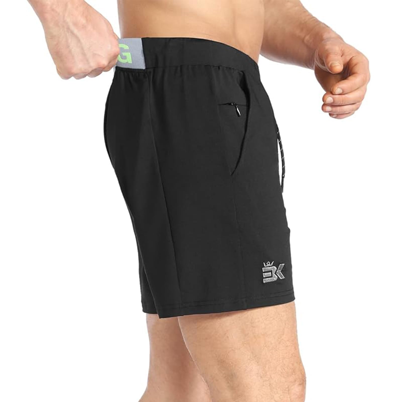 BROKIG Short de sport léger pour homme, taille élastique, course à pied, entraînement, sport, short pour homme avec poches zippées