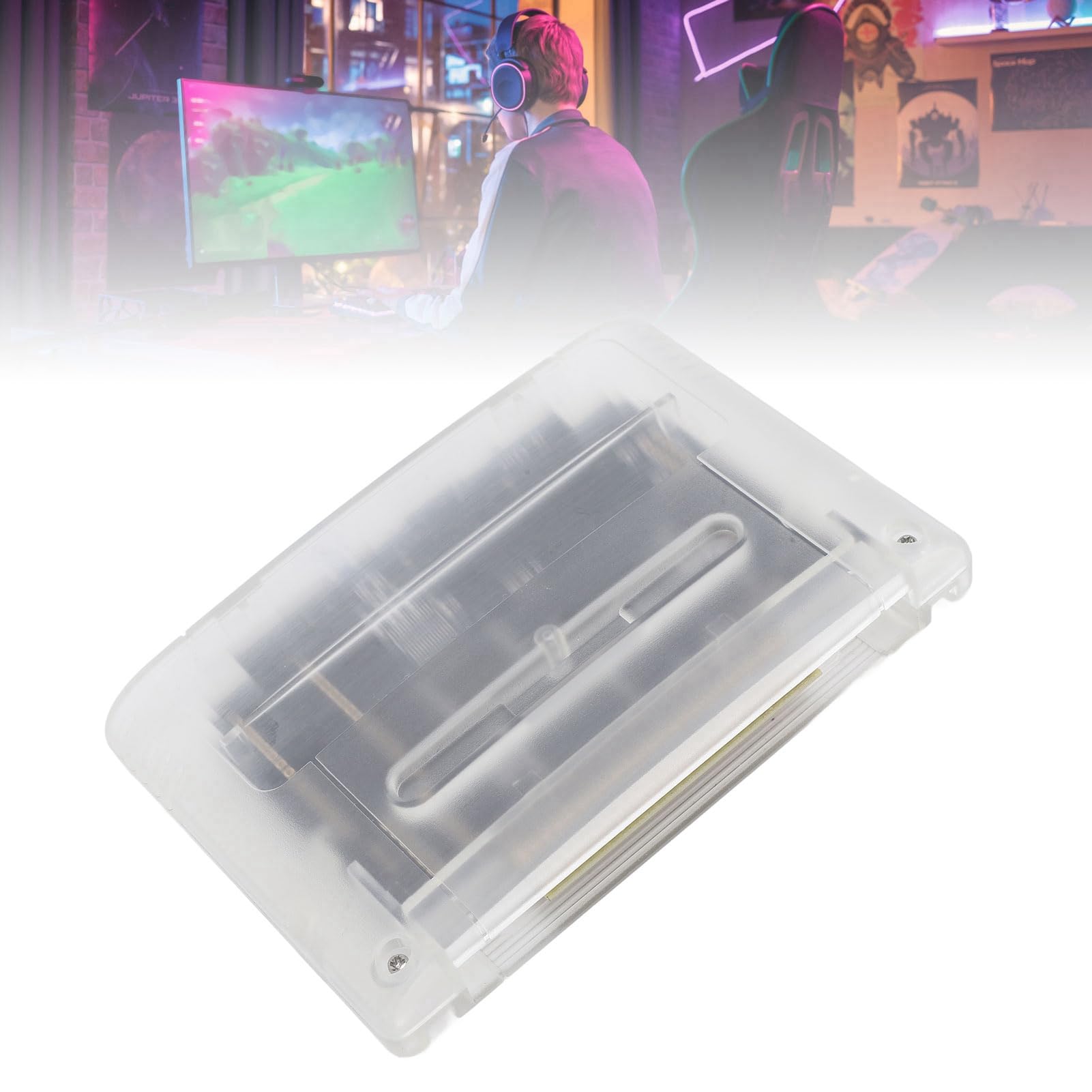 Cartucho de Juego, Tarjeta de Memoria de 8 GB con Rendimiento de Juego Más Rápido y Estable y Copia de Seguridad de Memoria Automática, para Consolas de Juegos SFC (Blanco Transparente)