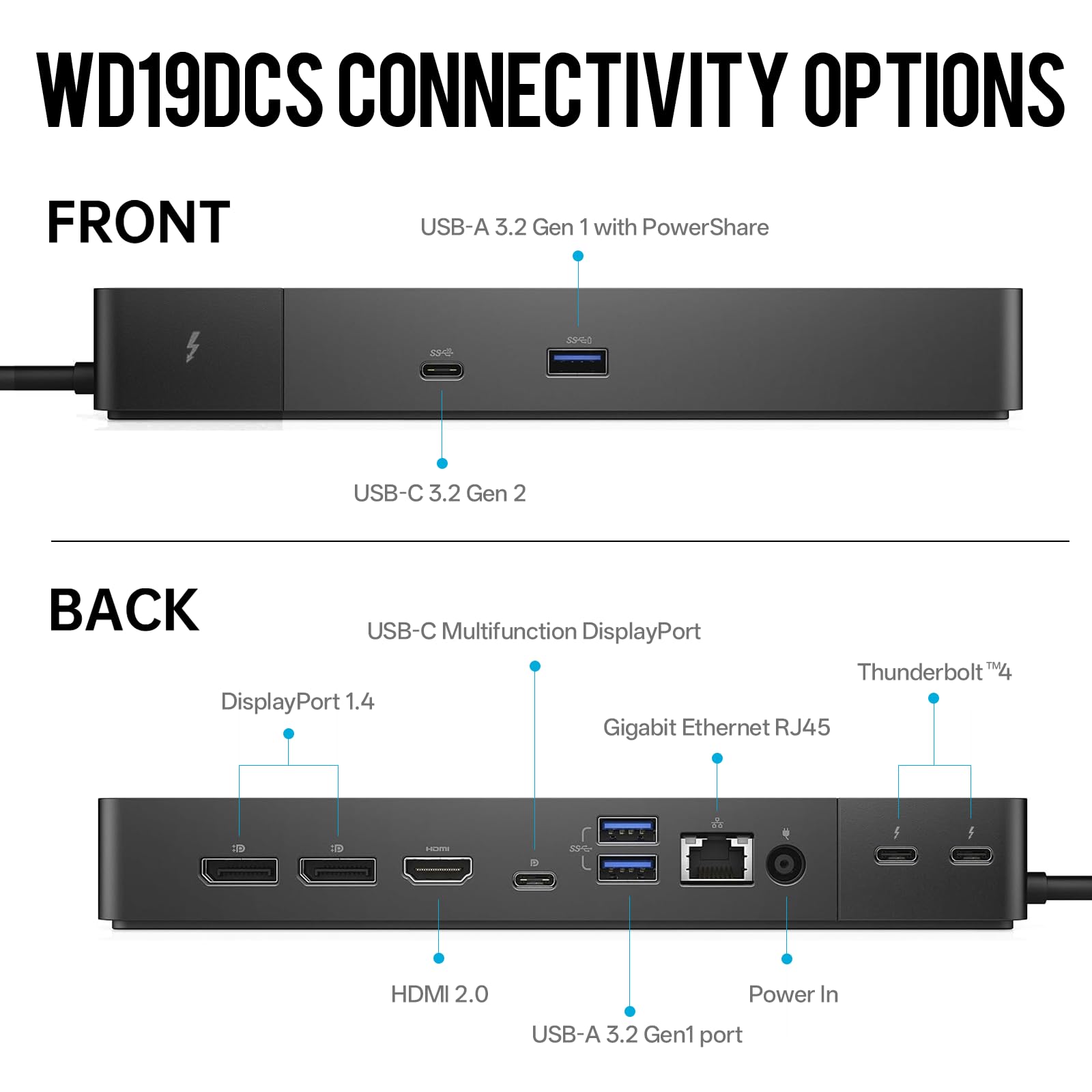 Dell WD19DCS Docking Station, Performance Dock WD19DCS - 3 Year Warranty, with 240W Power Adapter + 210W Power Delivery + ZoomSpeed HDMI & DisplayPort Cable + USB-C Cable - New