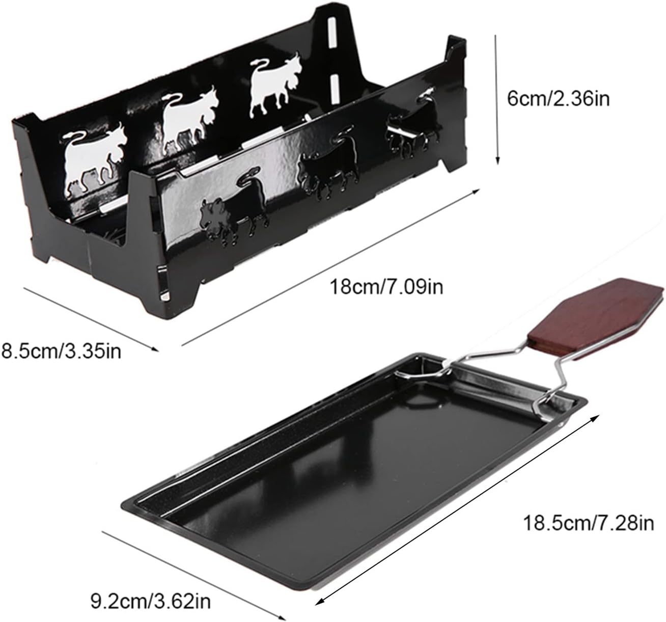 Non-Stick Cheese Raclette, Rotaster Baking Tray, Stove Set Carbon Steel with Wodd Handle Grilling Tool, Heat with Candles and the Cheese Evenly Non-Stick Cheese Raclette, Rotaster Baking Tray, Stove Set Carbon Steel with Wodd Handle Grilling Tool, Heat with Candles and the Cheese Evenly